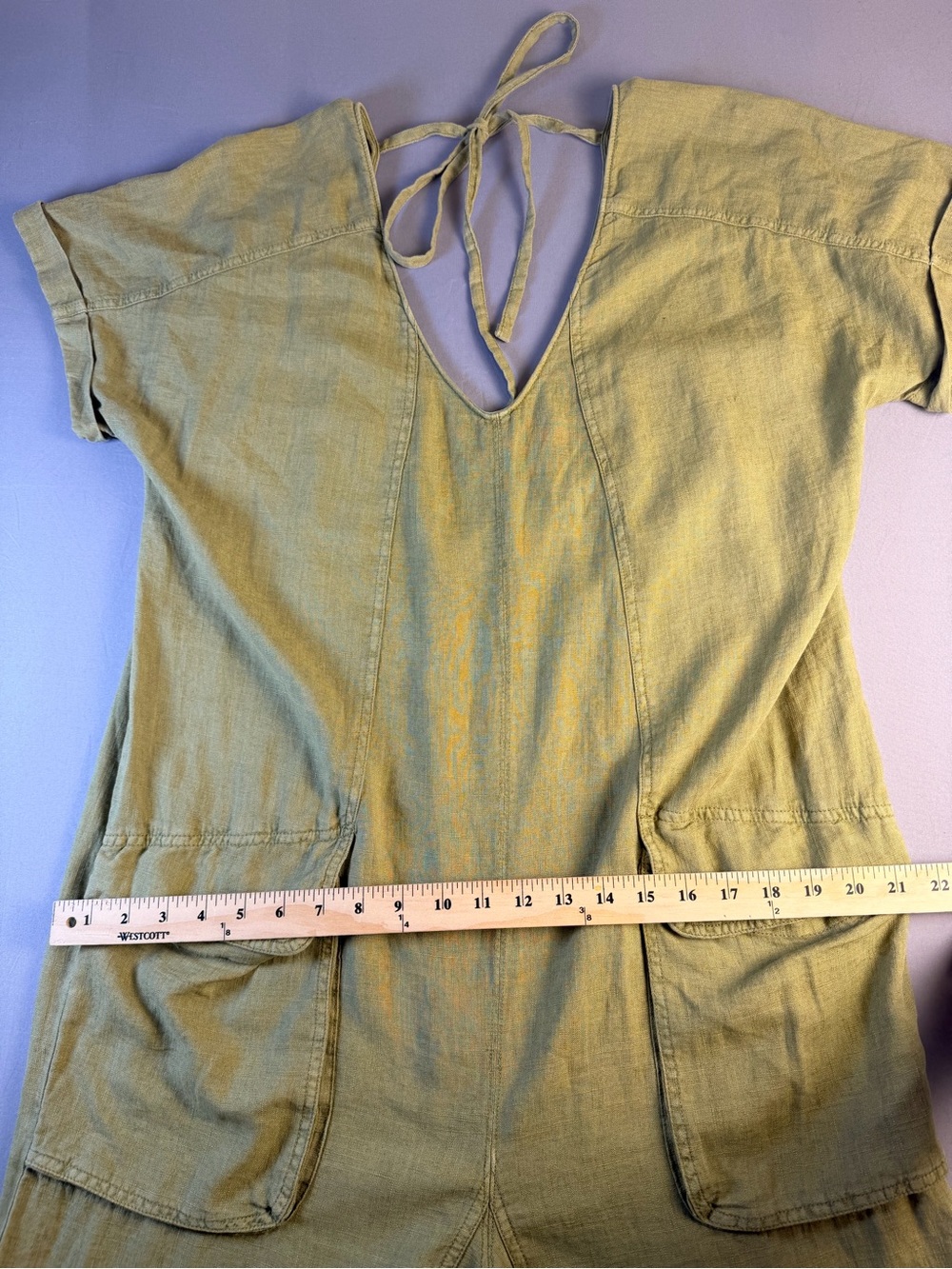 Like New Free People Olive Green Linen Jumpsuit with Front Pockets Size M - Picture 5 of 10